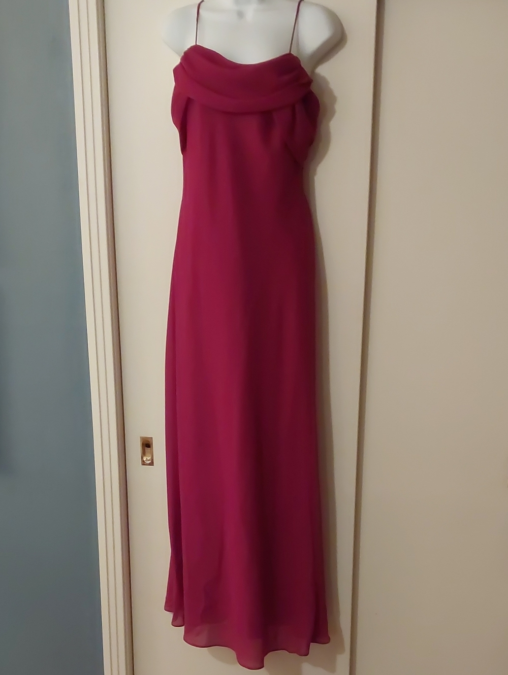 Betsy & Adam Elegant Chiffon Spaghetti-Strap Maxi Dress in Wine